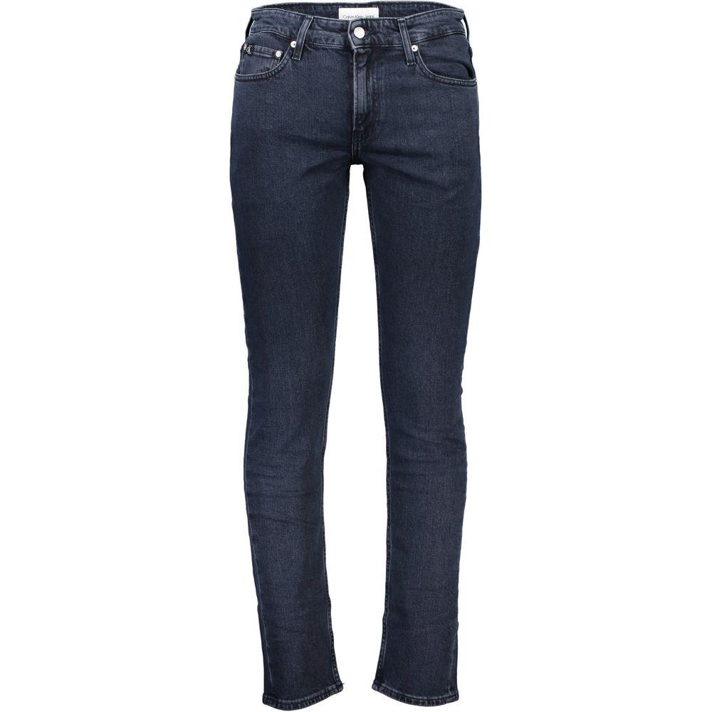 Calvin Klein premium blue jeans with signature contrast details, high-quality cotton-elastane blend for style and comfort.