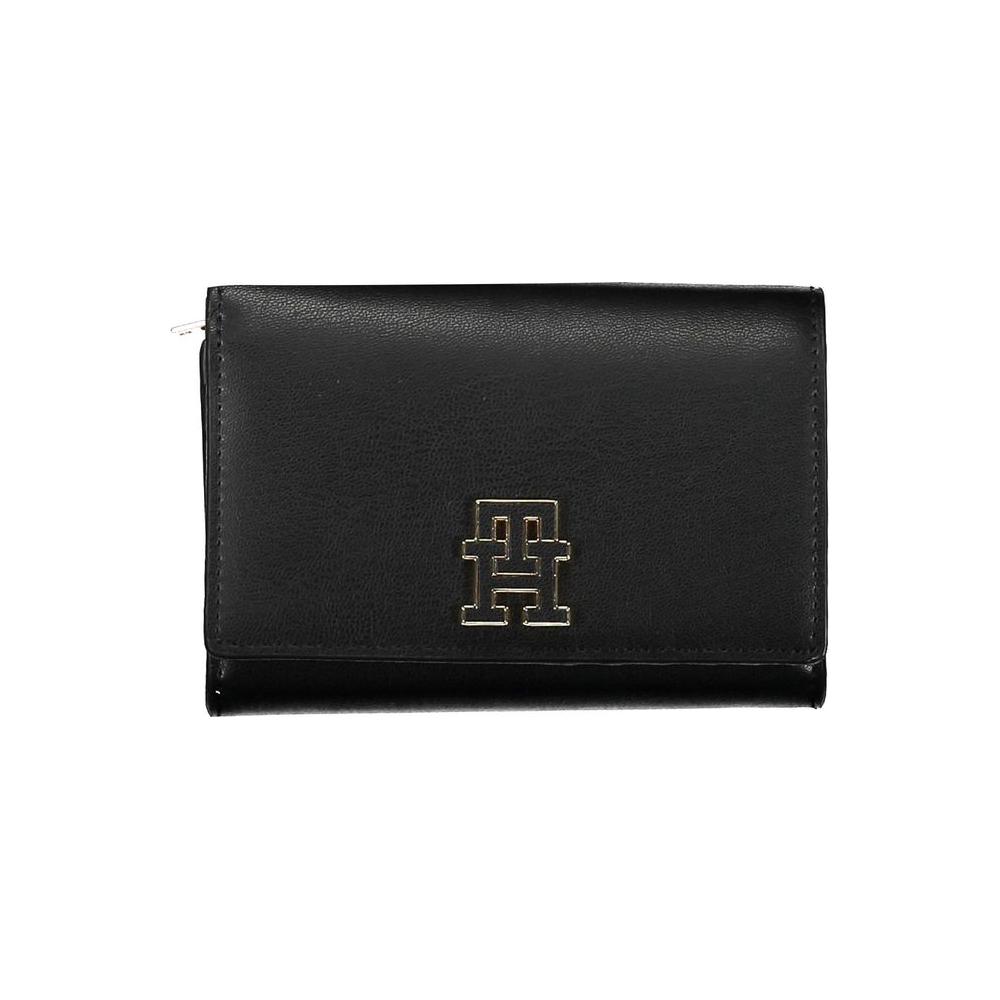 Tommy Hilfiger Black Polyethylene Women's Wallet with iconic logo, featuring duo-compartment design for style and organization.