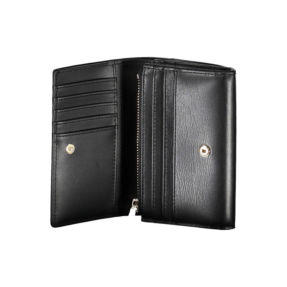 Tommy Hilfiger black polyethylene women's wallet with card slots and coin compartment, stylish and functional accessory.