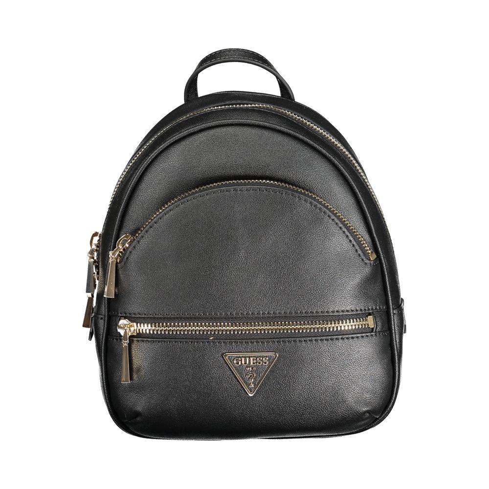 Guess Jeans black polyethylene backpack with adjustable straps, external pockets, and zip closure. Manhattan collection.