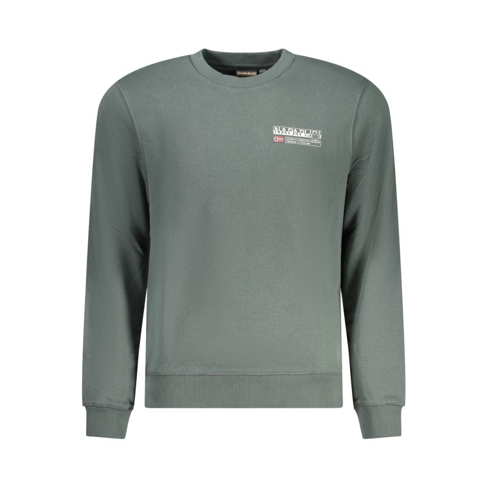 Napapijri green cotton sweater with crew neck and logo print, long sleeve regular fit sweatshirt ideal for casual wear.