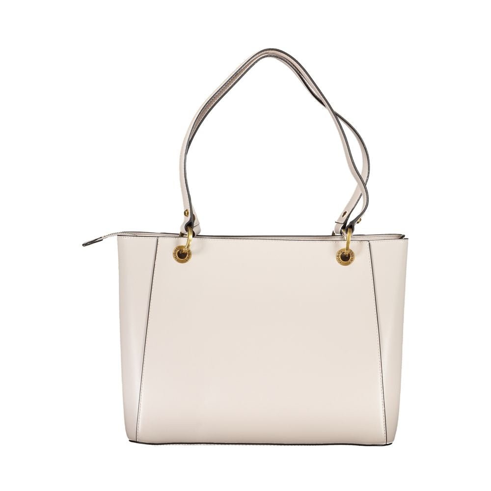 Gray polyethylene Guess Jeans women's handbag with shoulder handles and spacious compartments, featuring iconic logo.