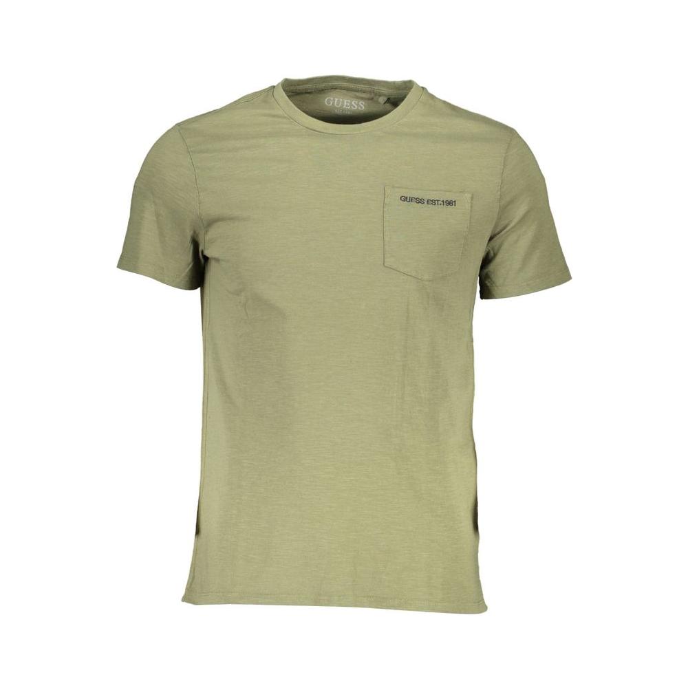 Guess Jeans green cotton men's t-shirt with round neck, short sleeves, single pocket, and embroidered logo.