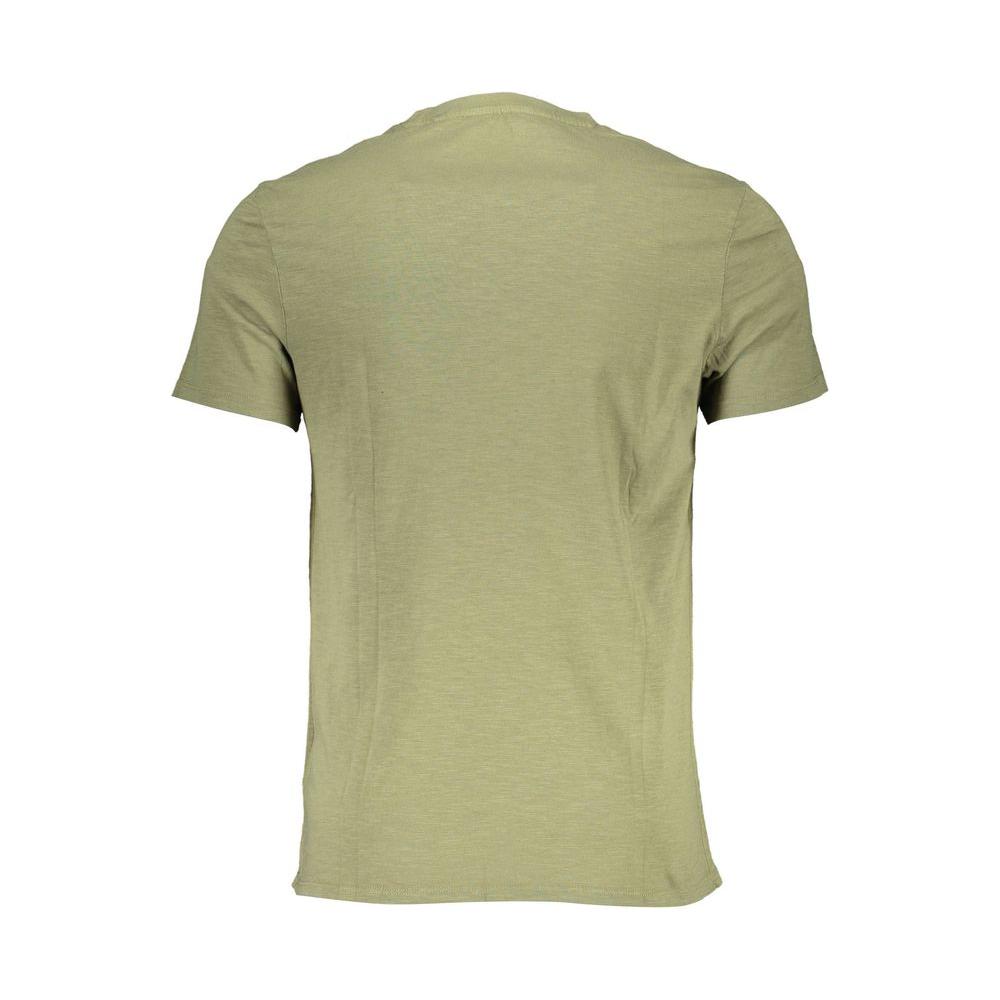 Back view of Guess Jeans green cotton men's t-shirt with short sleeves and round neck.