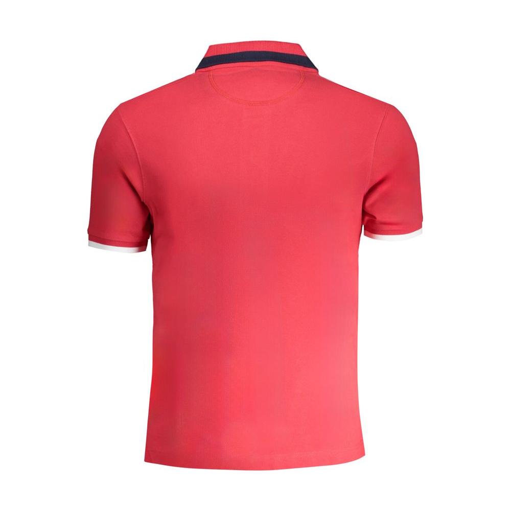 Back view of La Martina red cotton polo shirt, short sleeved, slim fit, with contrast details and logo embroidery.