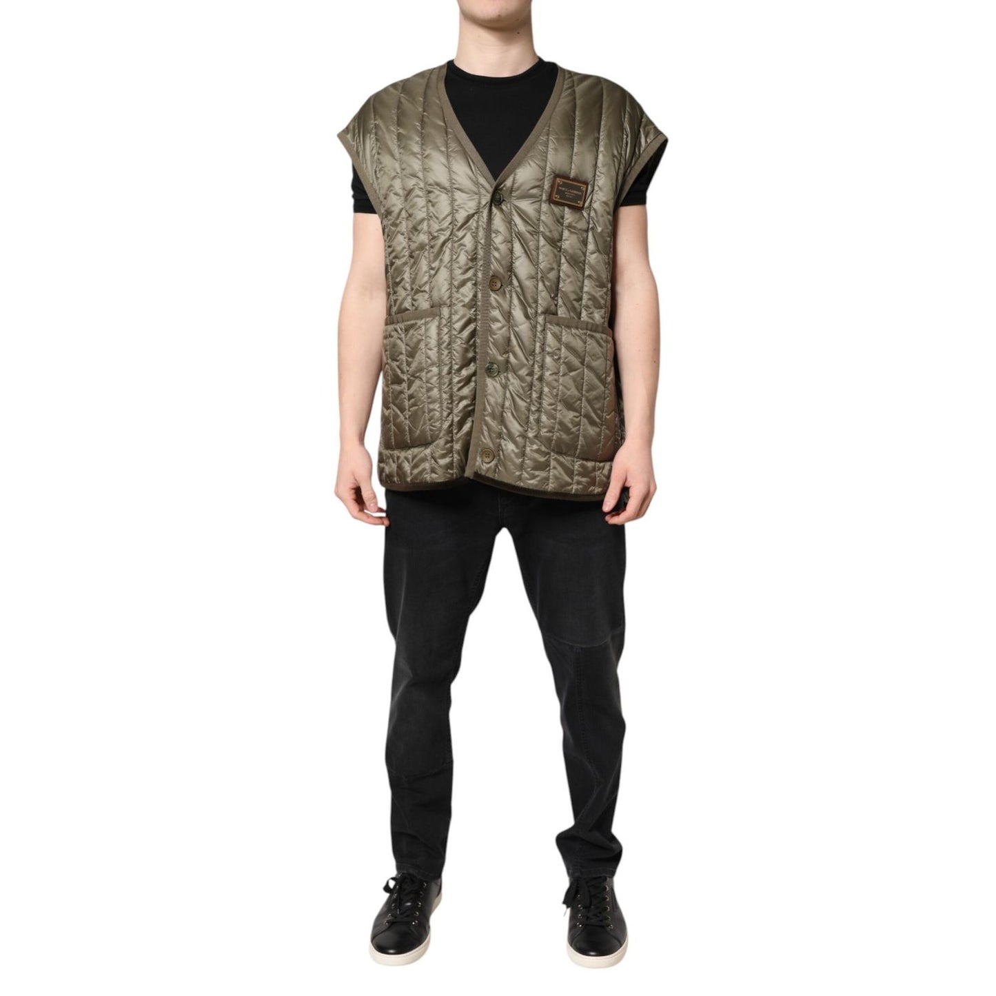 Dolce & Gabbana Brown Logo Plaque Quilted Vest Jacket JKT3783-52