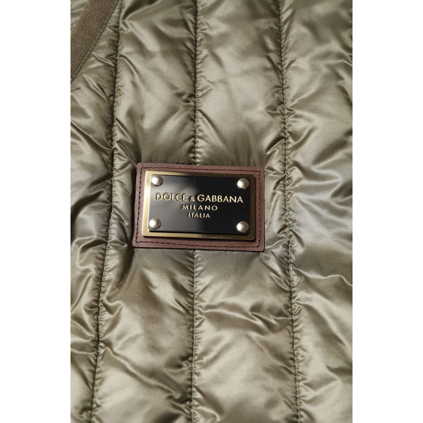 Dolce & Gabbana Brown Logo Plaque Quilted Vest Jacket