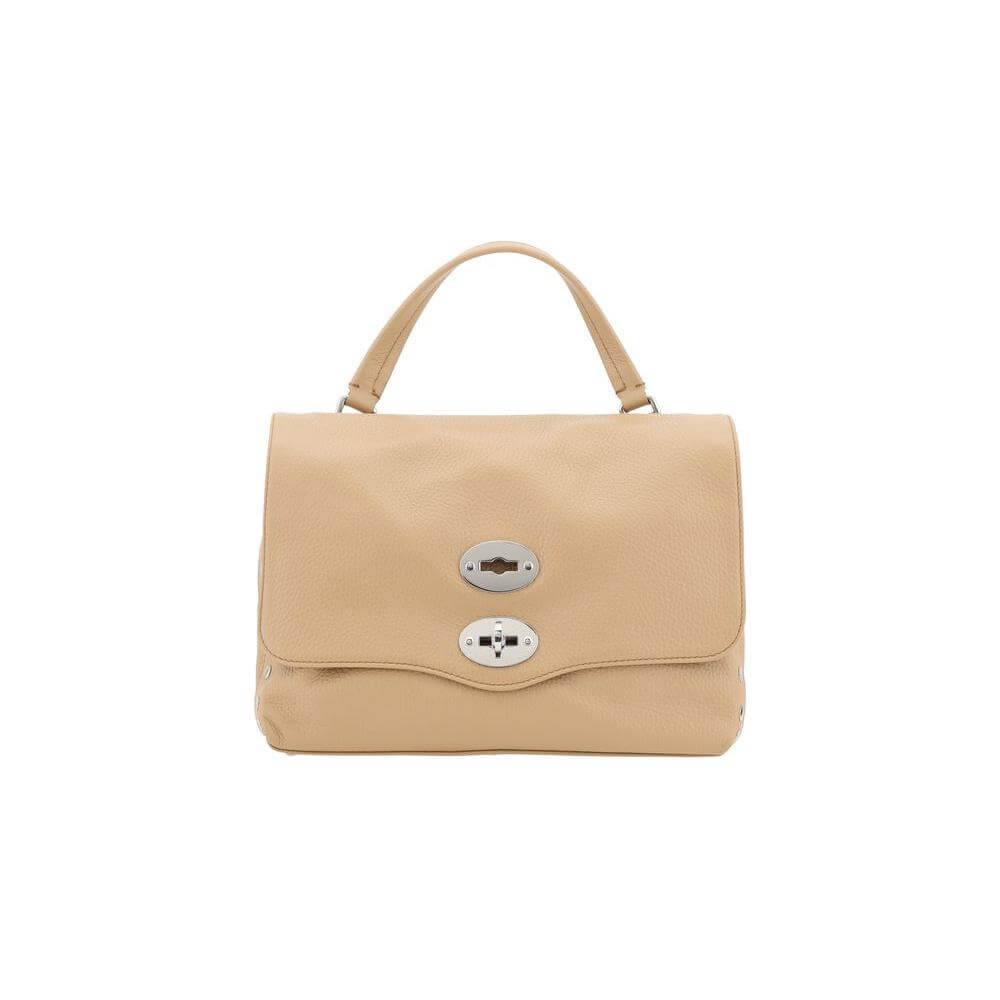 Zanellato Postina Daily Shoulder Bag in beige calfskin with top handle, front closure, and adjustable strap. Stylish and versatile handbag.