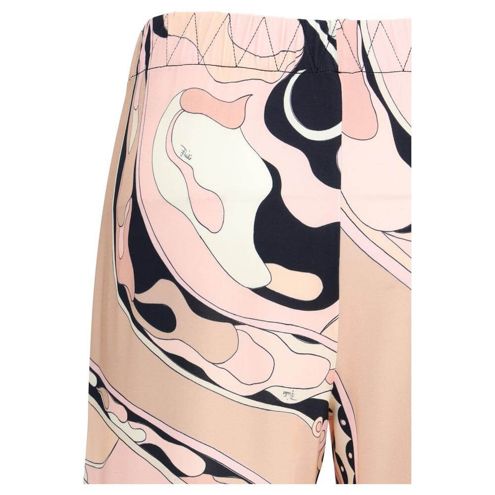 Emilio Pucci Orchid print pants showcasing vibrant design and elasticated waistband for comfort and style.