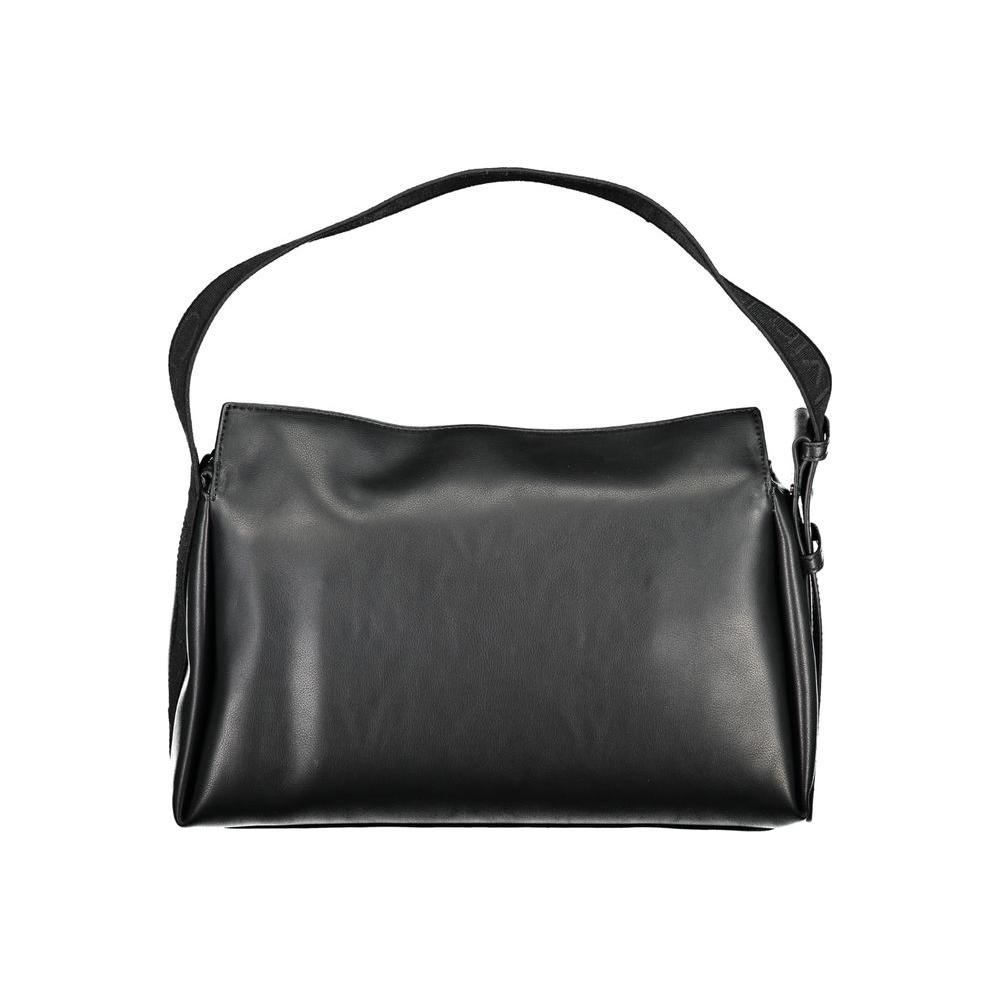 Calvin Klein black handbag, adjustable shoulder strap, internal pocket, zip closure, contrasting details, 50% recycled polyester.