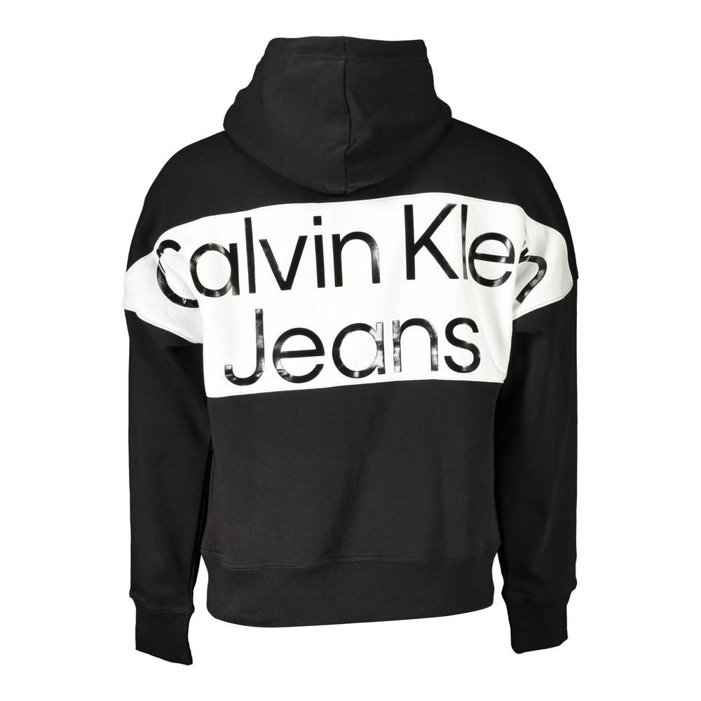 Calvin Klein black hooded sweatshirt with bold logo and modern design, crafted from premium cotton-polyester blend for luxury and style.