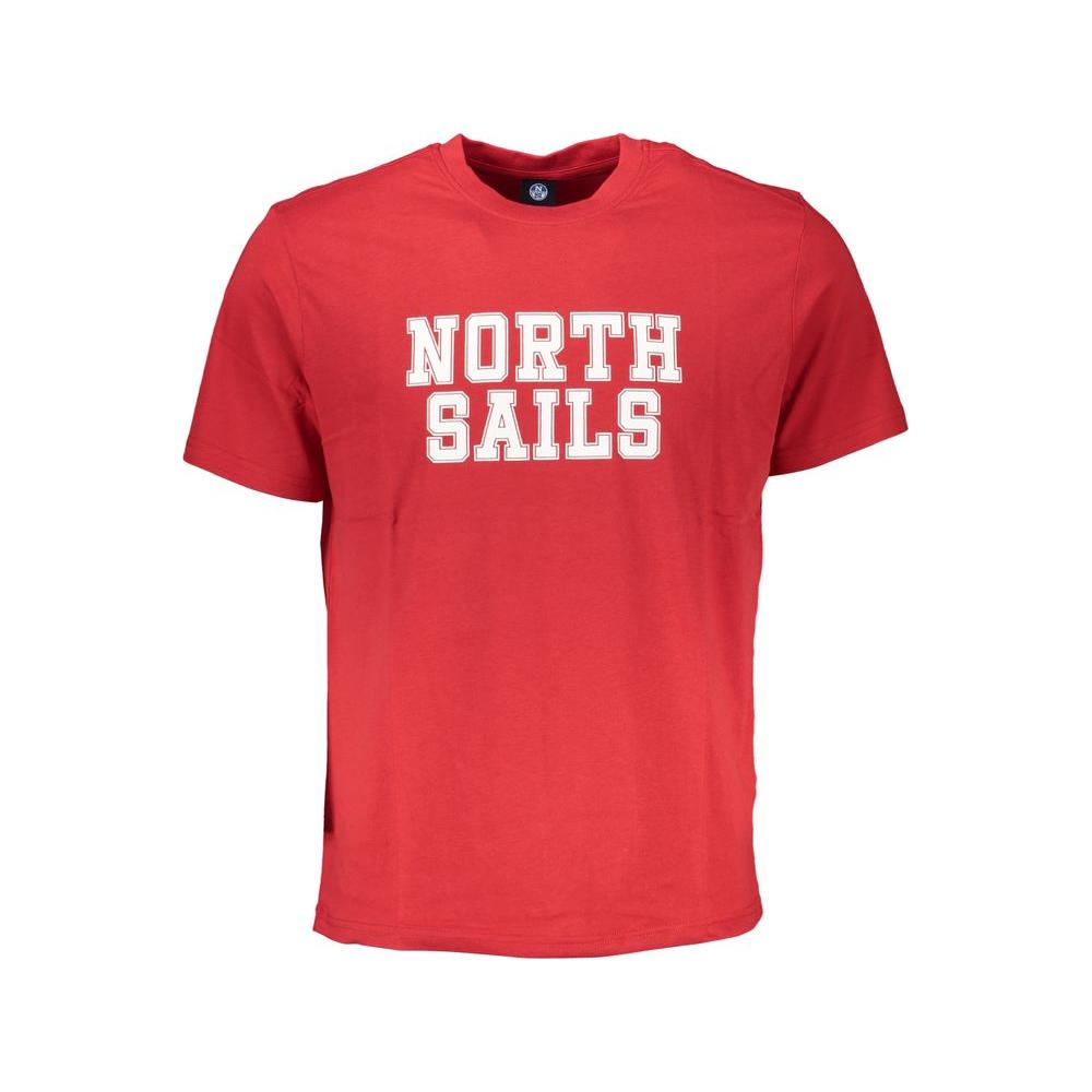 North Sails red cotton t-shirt with short sleeves and crew neck, featuring printed logo design.