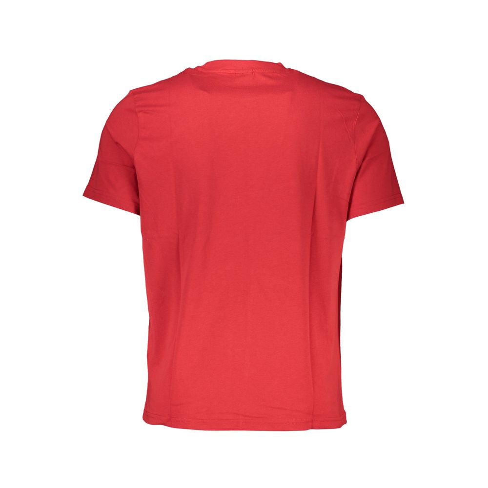 Back view of North Sails red cotton t-shirt, short-sleeved with crew neck and logo print.
