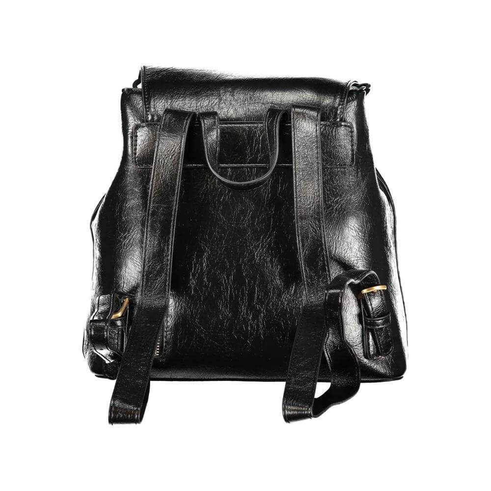Valentino Bags black polyethylene women's backpack with adjustable straps and external pocket, showcasing luxury and functionality.