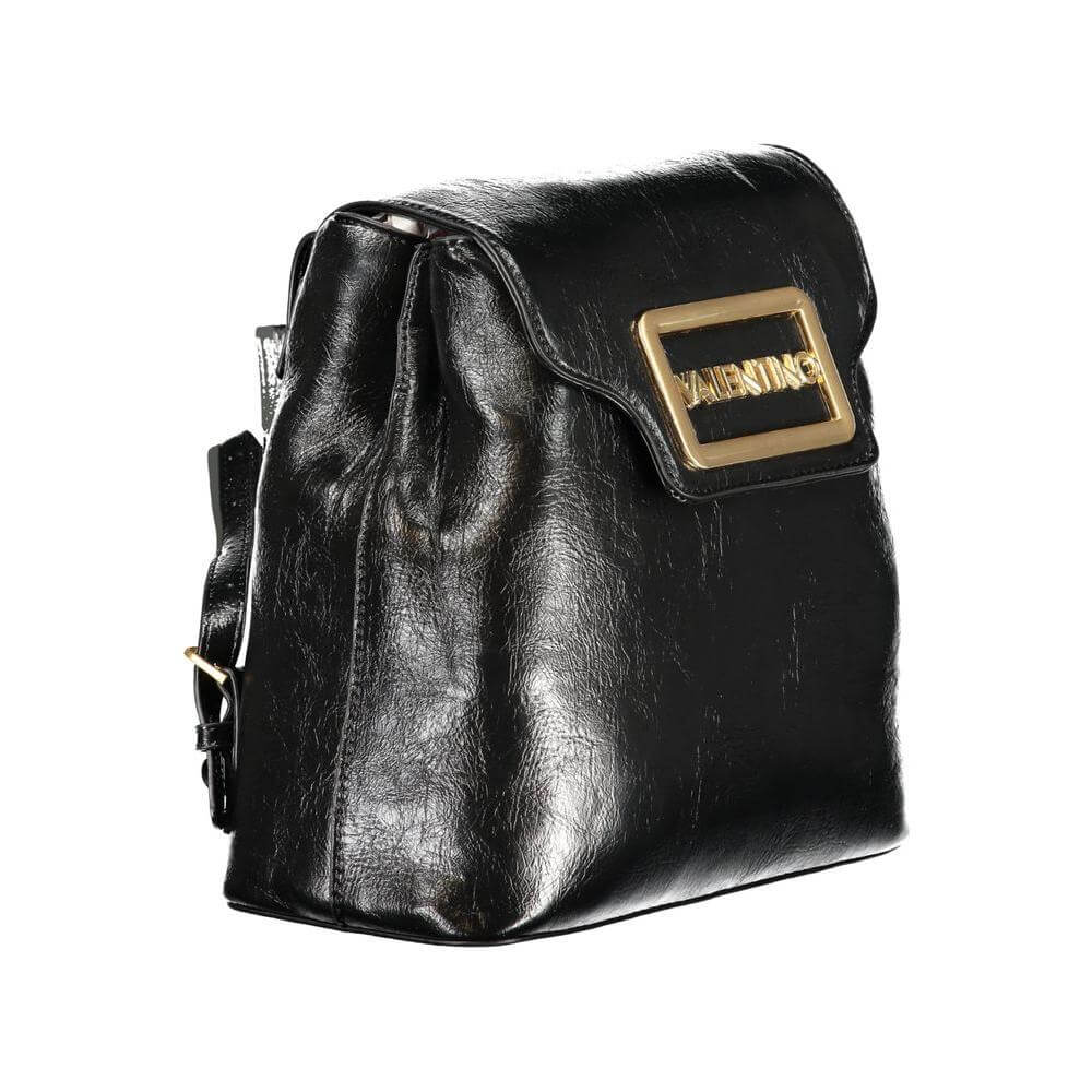 Valentino black polyethylene women's backpack with logo and adjustable straps, showcasing sleek design and luxury.