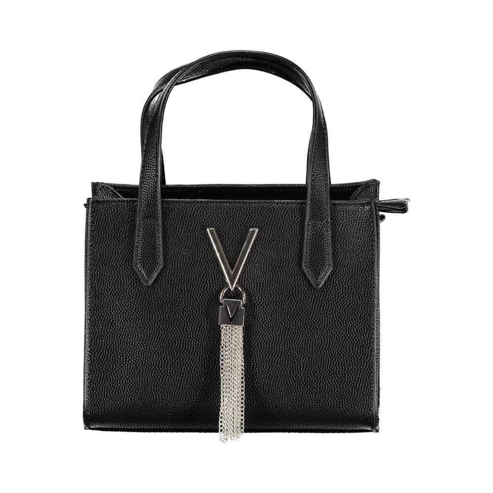 Valentino Bags black polyethylene women's handbag with dual handles, a removable shoulder strap, and eye-catching design accents.