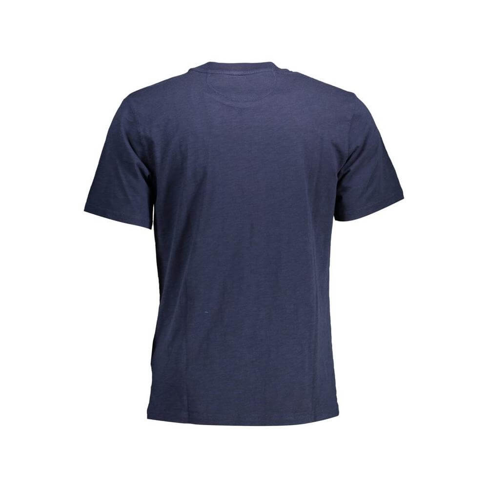 La Martina blue cotton men's t-shirt, back view, short-sleeved round neck design, ideal for summer style and comfort.