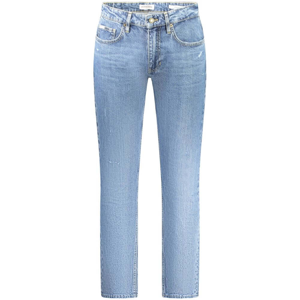 Guess Jeans blue cotton men's slim jeans with washed effect and 5-pocket design, showcasing casual elegance and comfort.
