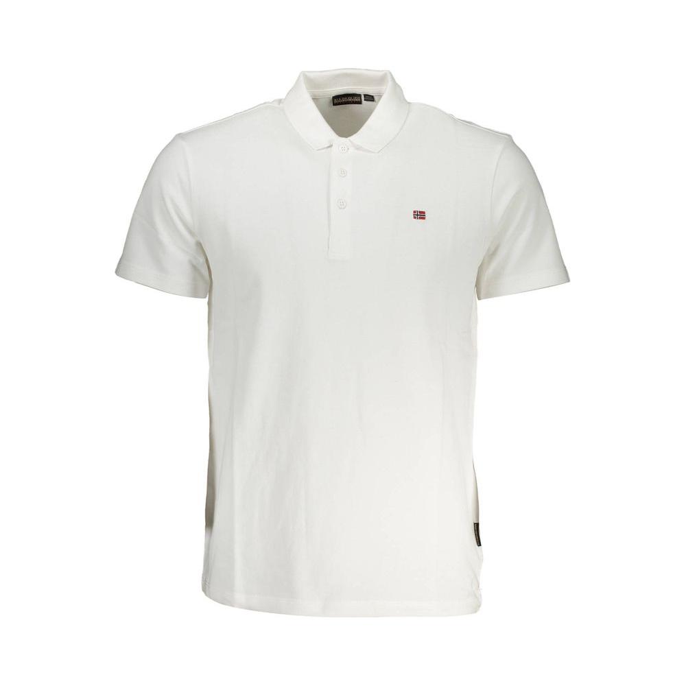 Napapijri white cotton men's polo shirt with iconic embroidery, three-button fastening, ideal for casual or sophisticated occasions.