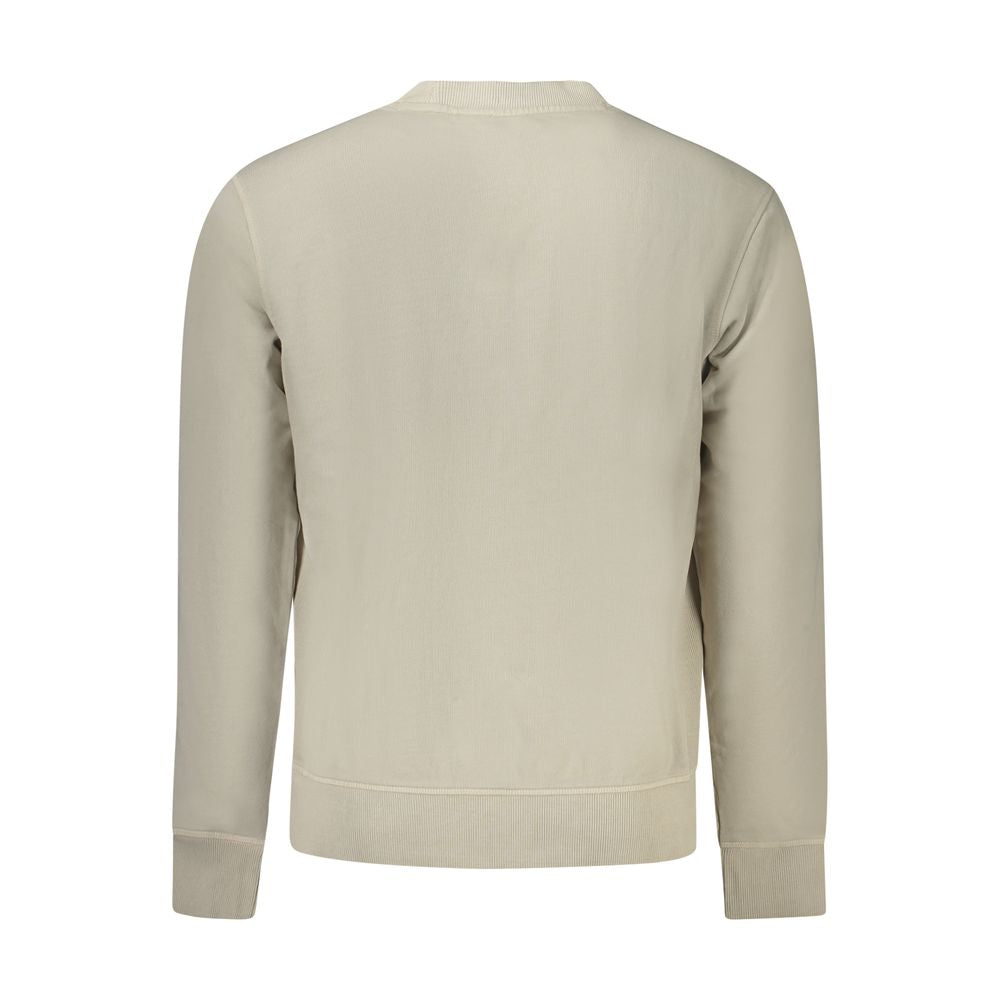 Back view of Hugo Boss beige cotton men's sweater, featuring a crew neck and long sleeves in a soft, sleek design for timeless style.