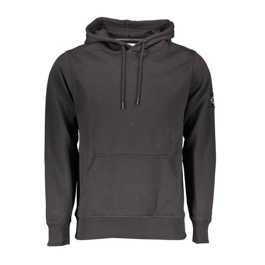 Calvin Klein Black Cotton Men Sweater with Central Pocket and Hood