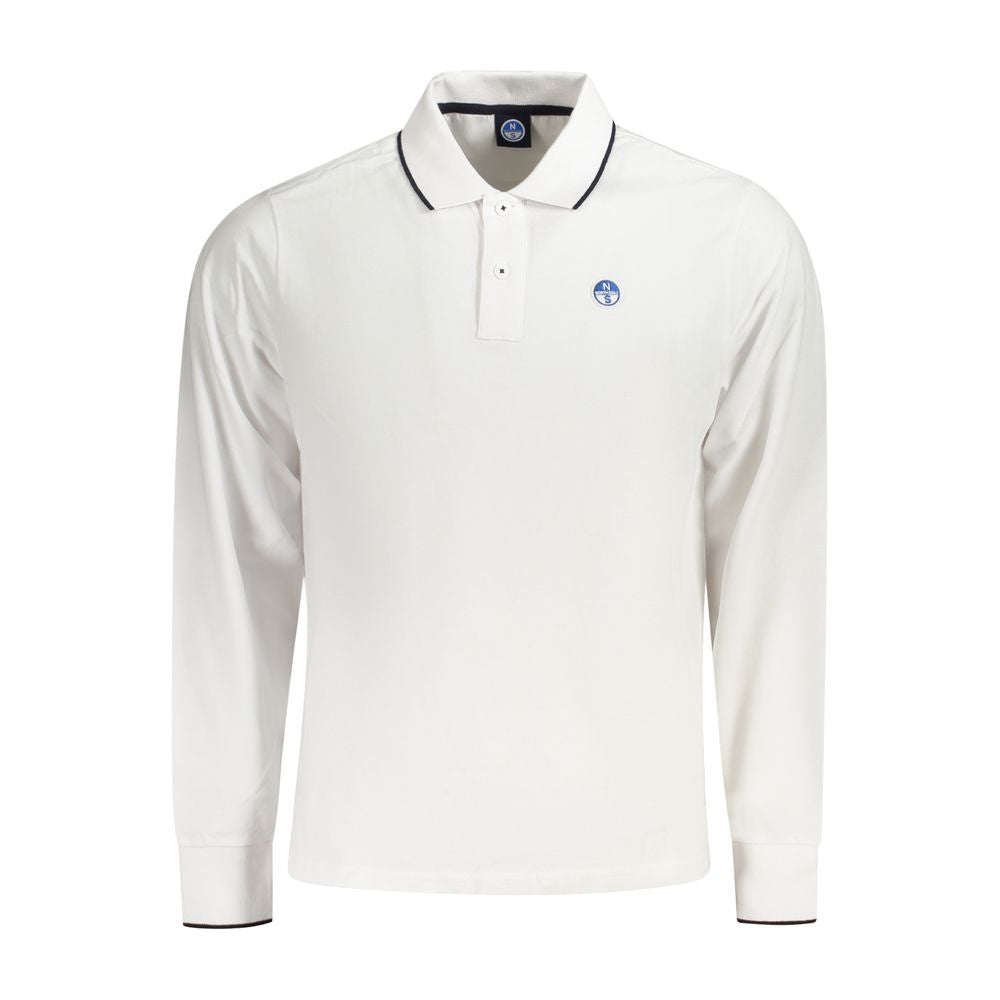 North Sails white cotton men's long-sleeve polo shirt with contrasting details, featuring a logo for a stylish, sophisticated look.