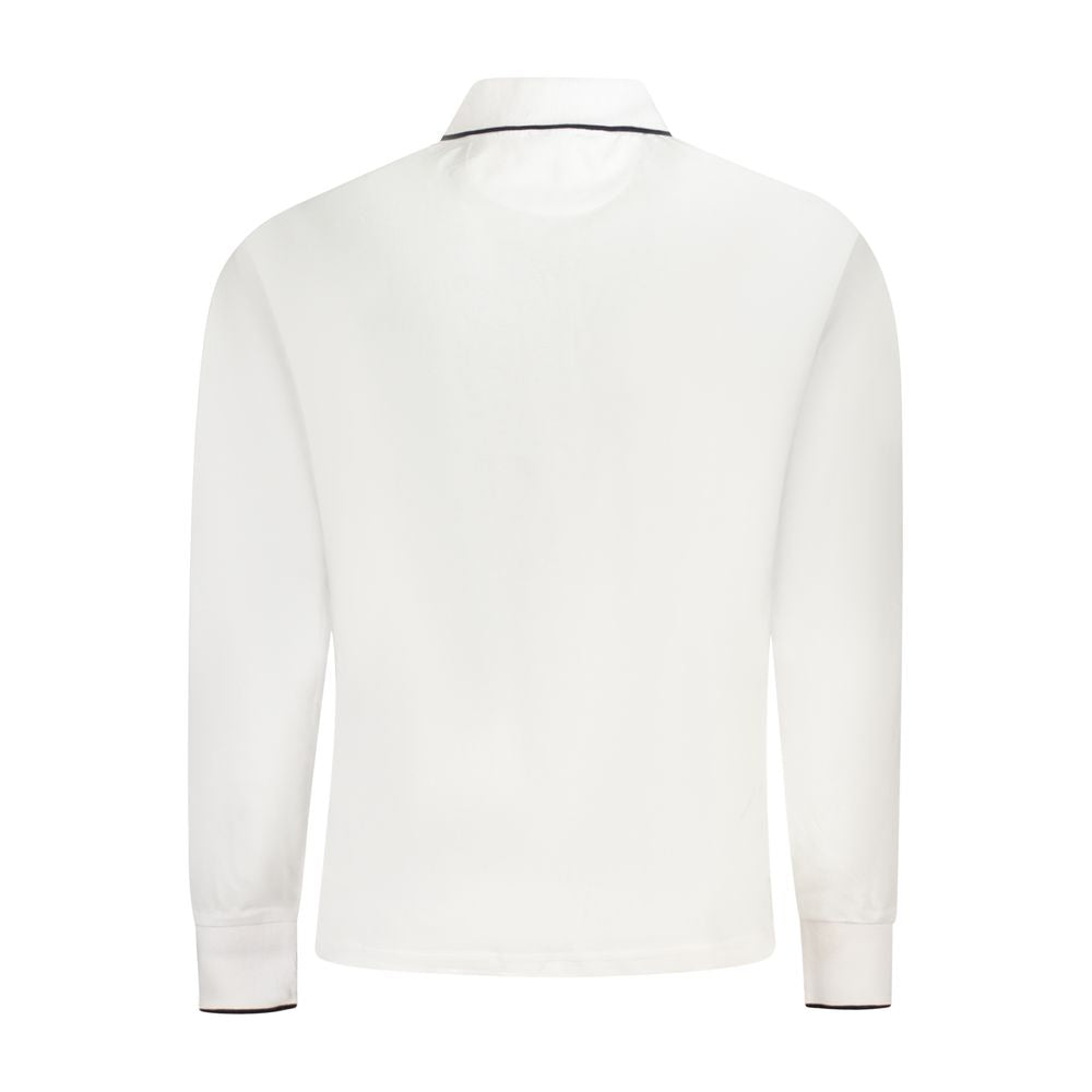 Back view of North Sails white cotton men's long-sleeve polo shirt with contrasting details and sleek design.