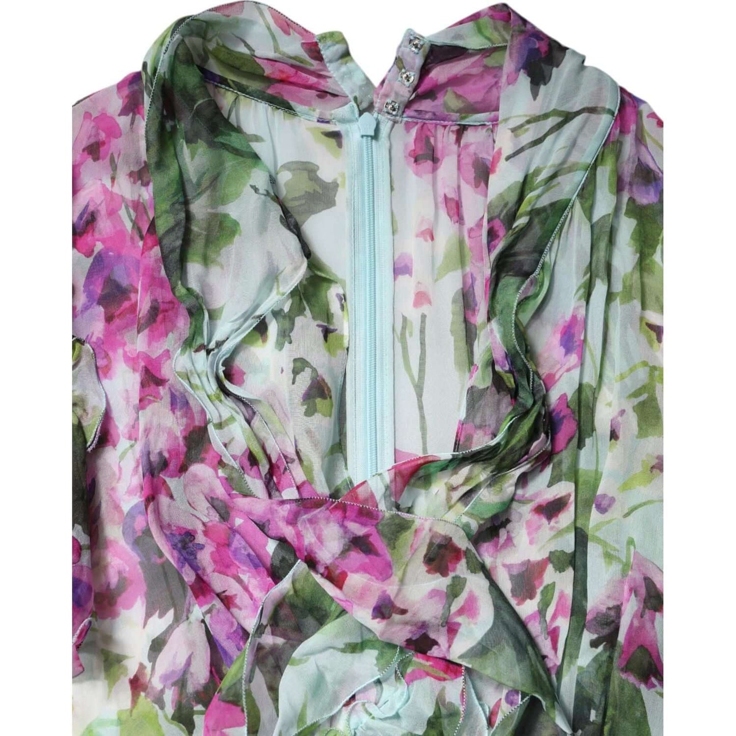 Dolce & Gabbana Multicolor Floral Silk Midi Dress, Zipper Closure, Made in Italy, Exclusive High Craftsmanship