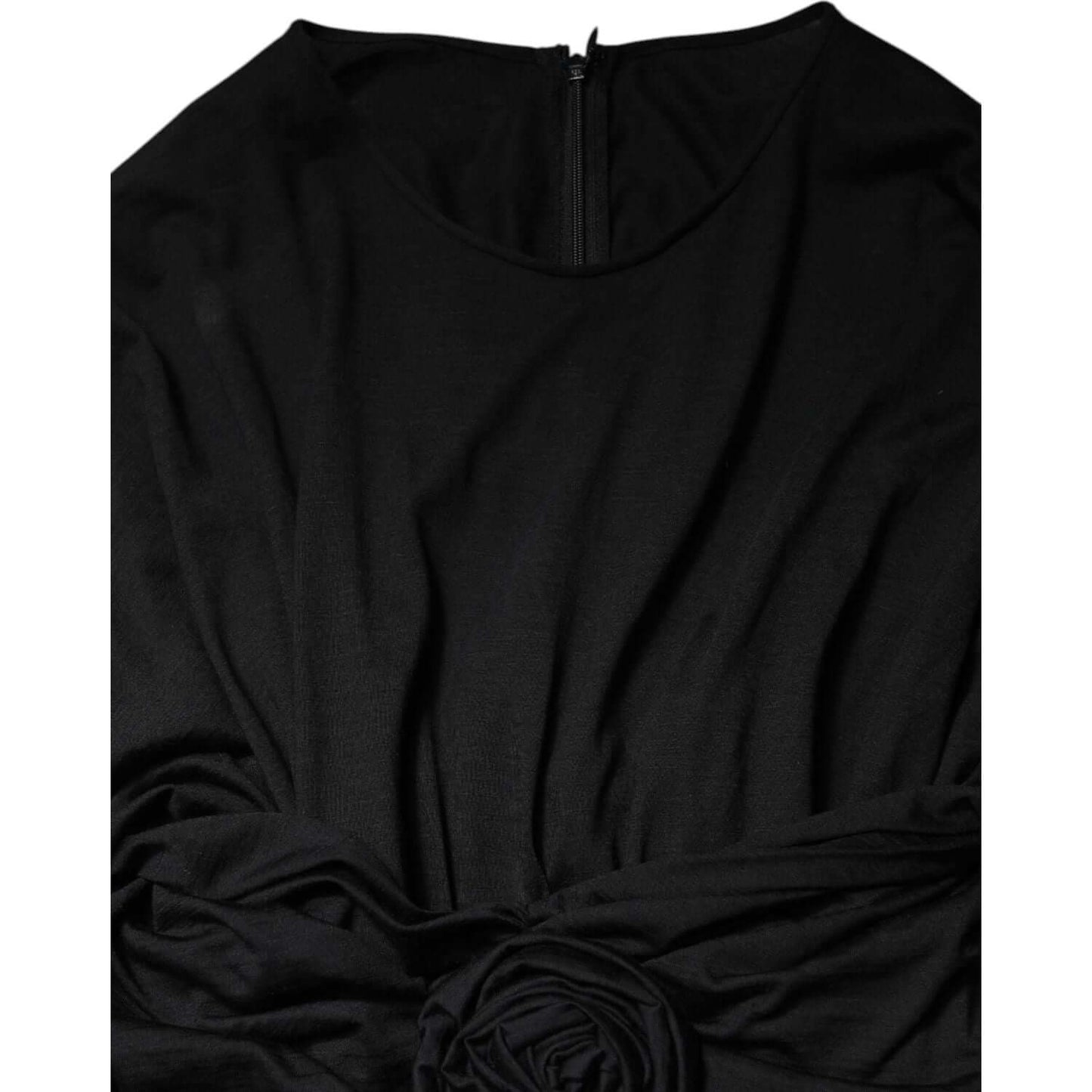 Dolce & Gabbana black wool sheath midi dress with long sleeves and zipper closure, featuring high craftsmanship and exclusive design.