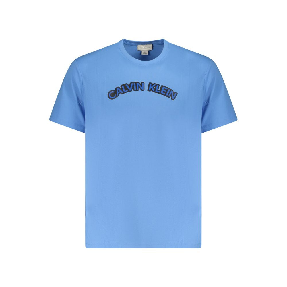 Calvin Klein light blue cotton men's t-shirt with logo print, crew neck design for casual elegance and comfort.