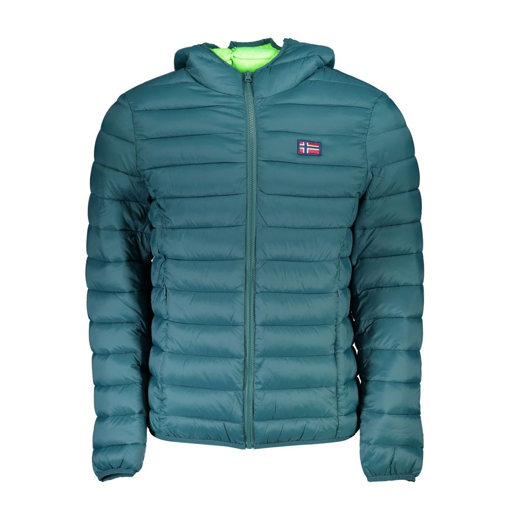 Norway 1963 elegant green hooded jacket with multiple pockets and logo, featuring long sleeves and zip closure.