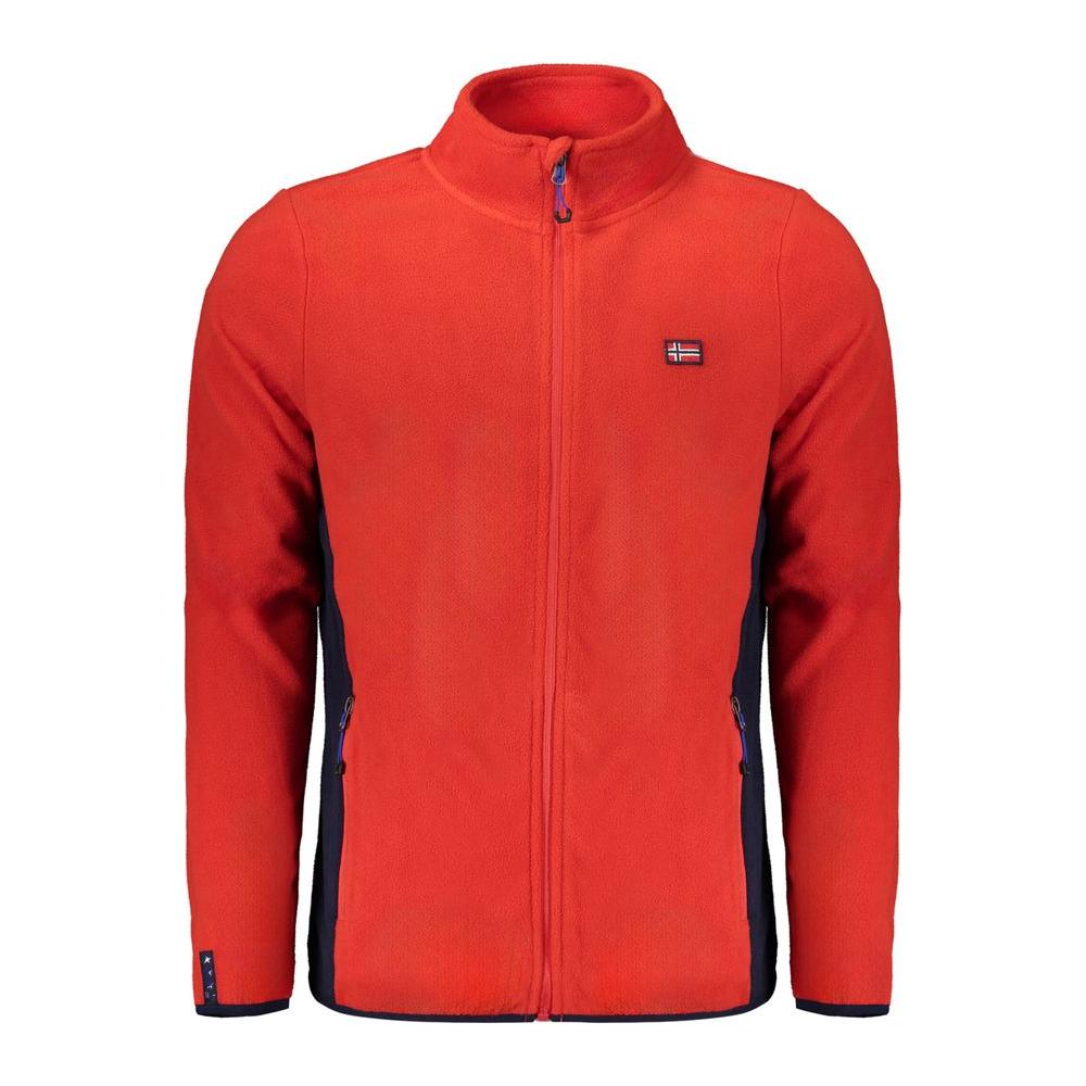 Norway 1963 red polyester men's sweater with zip-up front and contrasting details, featuring iconic logo for a bold style statement.