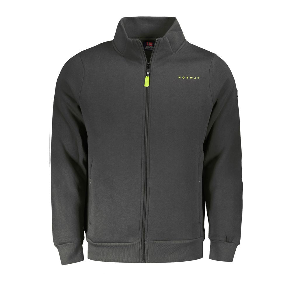 Norway 1963 black cotton men's sweater with zip pockets and zip-up style, showcasing casual luxury and trendsetting design.