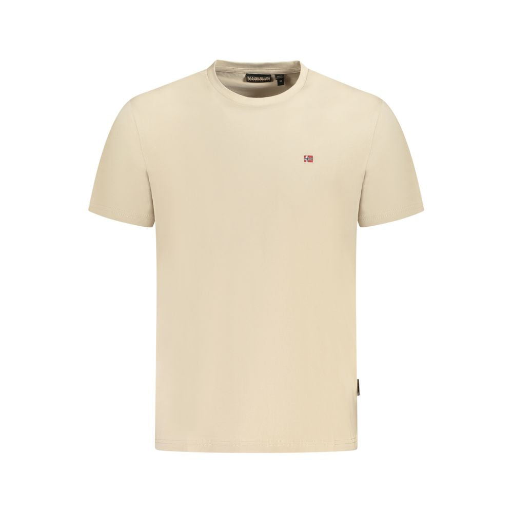 Napapijri beige cotton men's T-shirt with short sleeves and embroidered logo, offers comfort and style, crew neck, regular fit