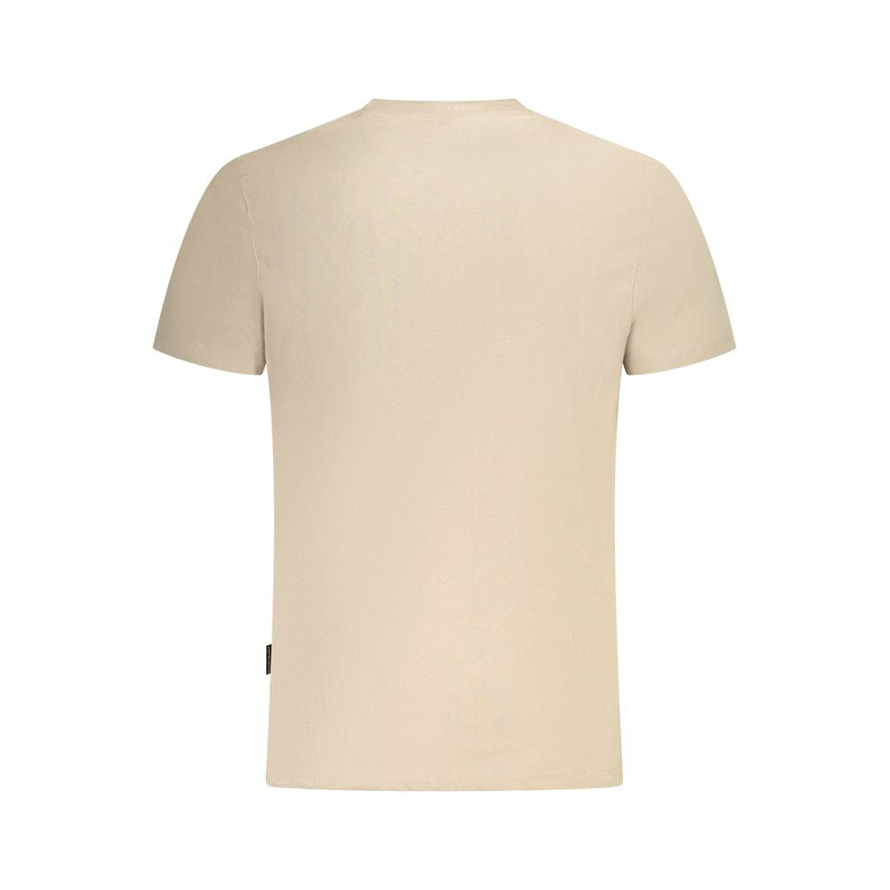 Back view of Napapijri beige cotton men's T-shirt, featuring a short sleeve design and crew neck for casual style.