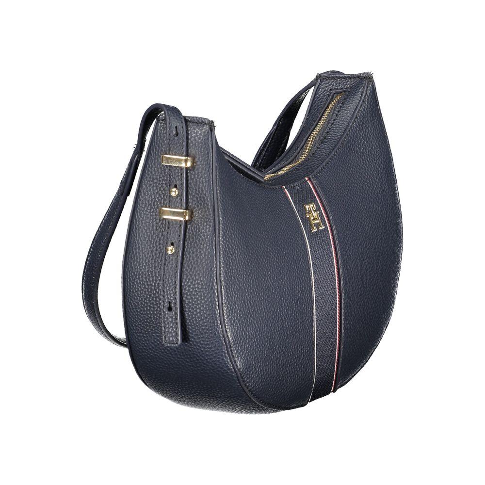 Tommy Hilfiger Blue Polyethylene Women Handbag with Logo, Adjustable Strap, and Zip Closure