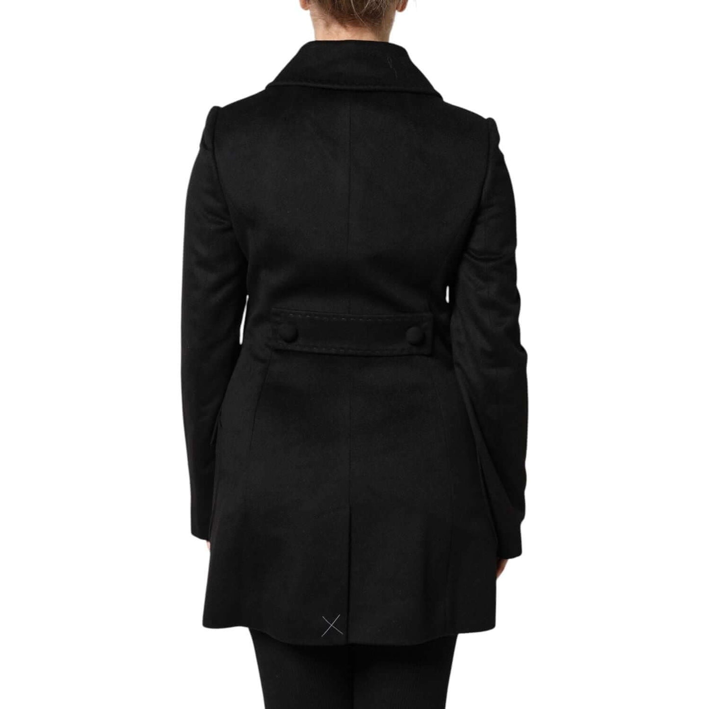 Back view of Dolce & Gabbana black wool Sartoria Italiano blazer jacket with double-breasted design and button details.