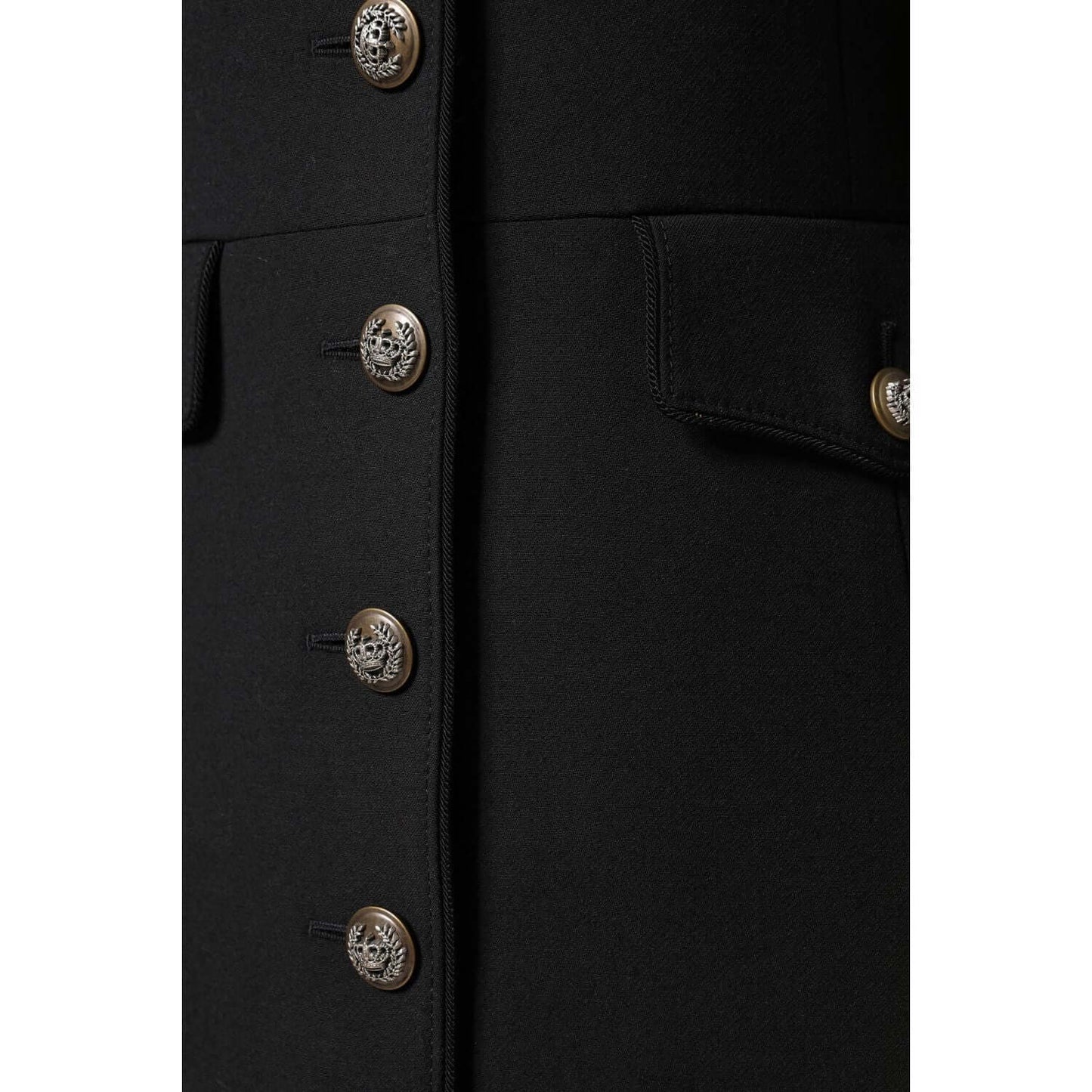 Dolce & Gabbana black wool single breasted trench coat with button details, made in Italy with high craftsmanship.