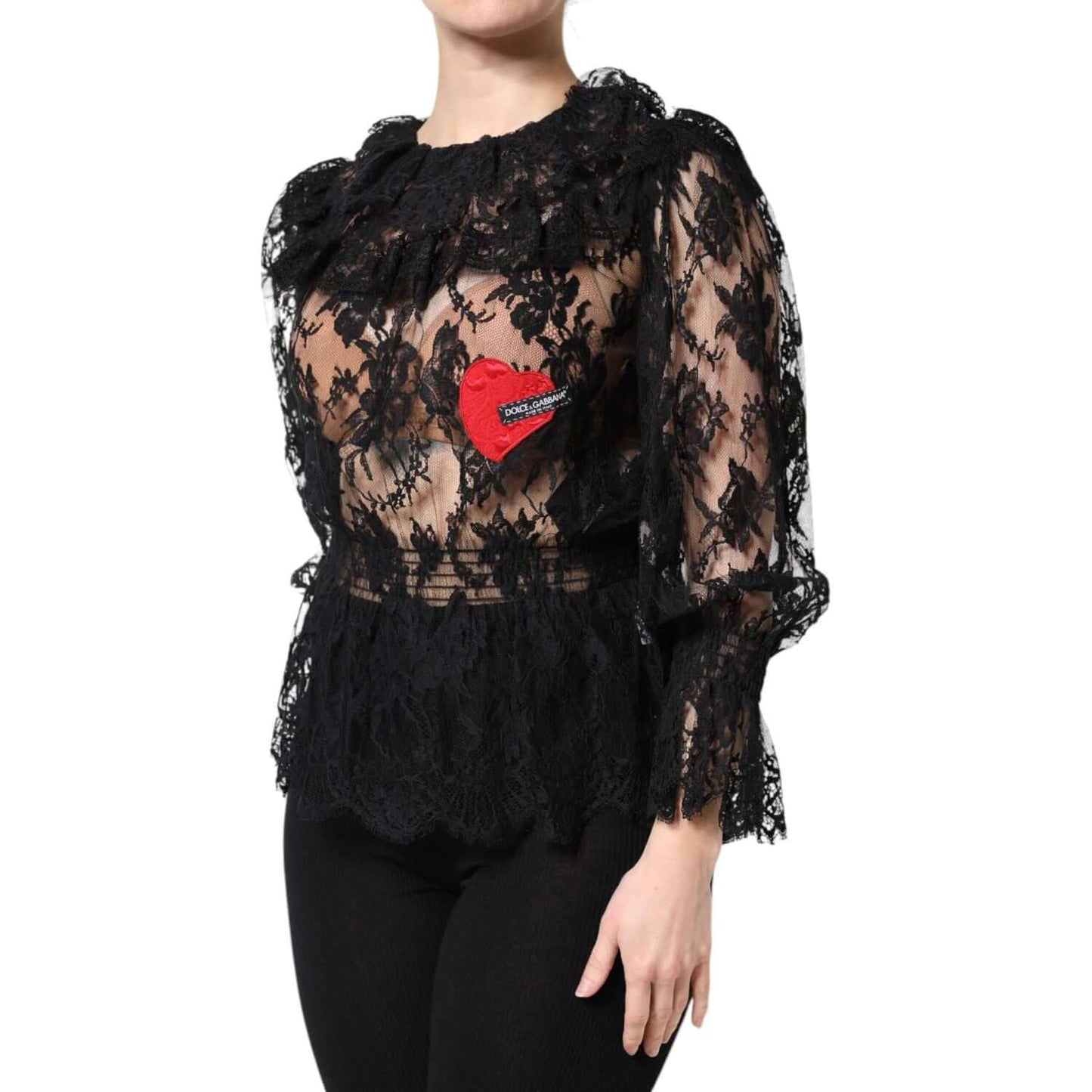 Dolce & Gabbana Black Cotton Floral Lace Women Blouse Top
