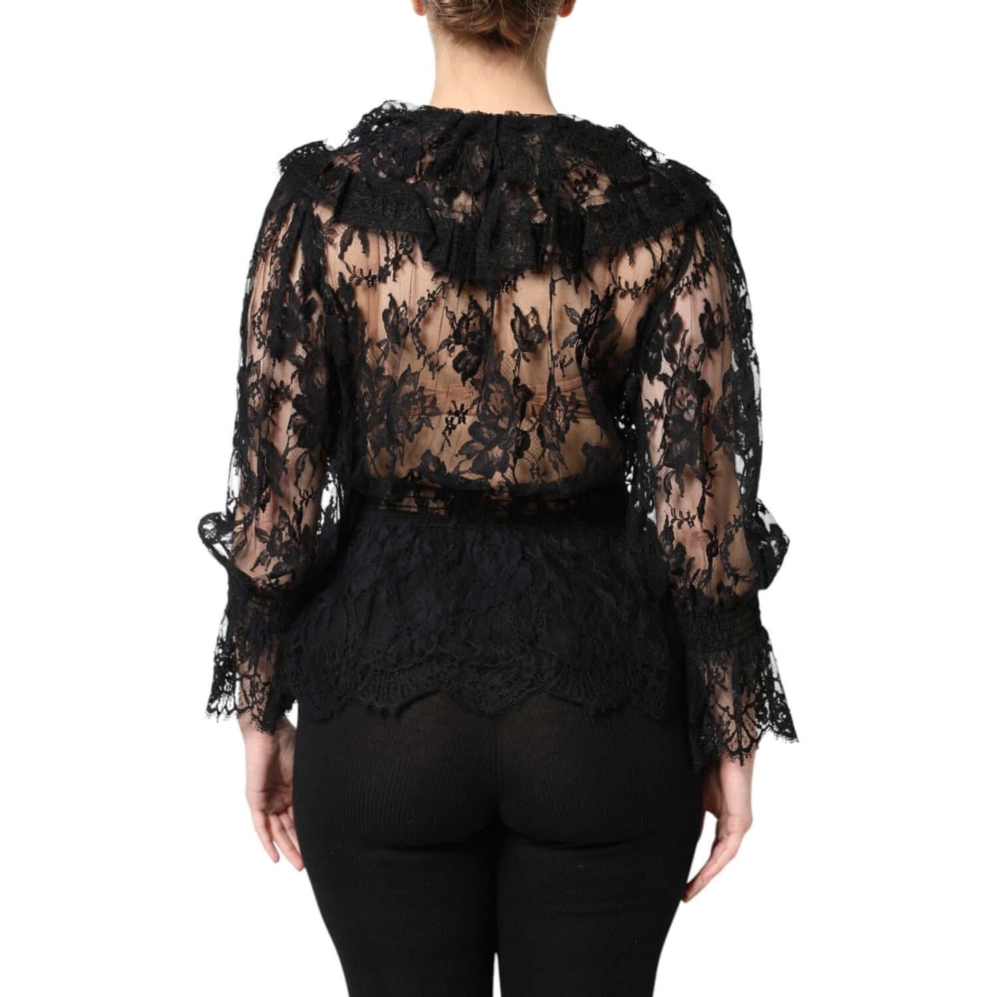 Dolce & Gabbana Black Cotton Floral Lace Women Blouse Top