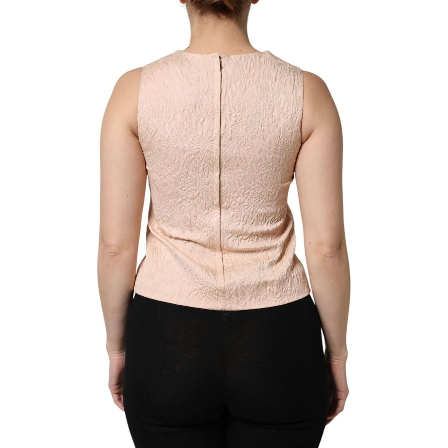 Dolce & Gabbana Beige Floral Embroidery Sleeveless Tank Top