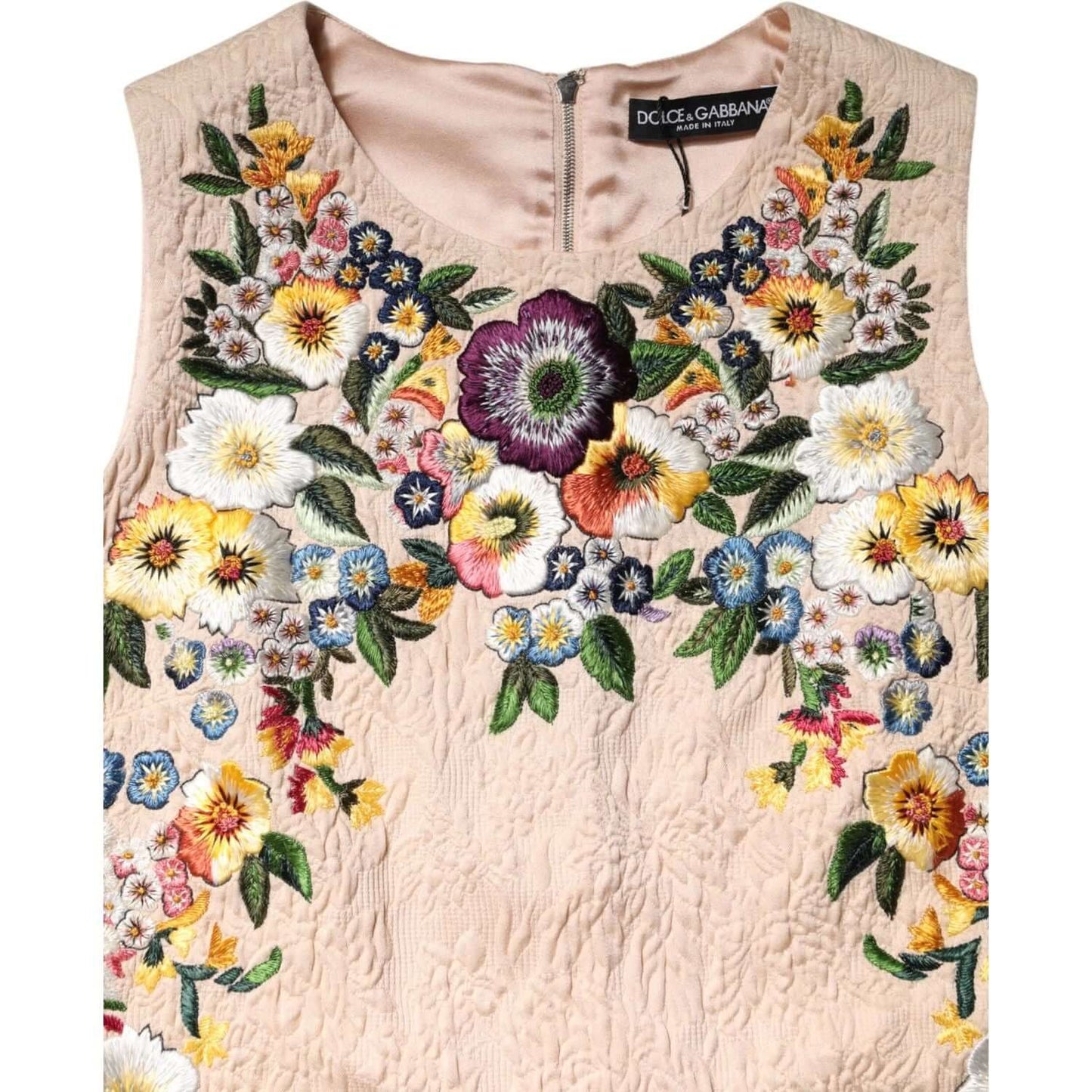 Dolce & Gabbana Beige Floral Embroidery Sleeveless Tank Top