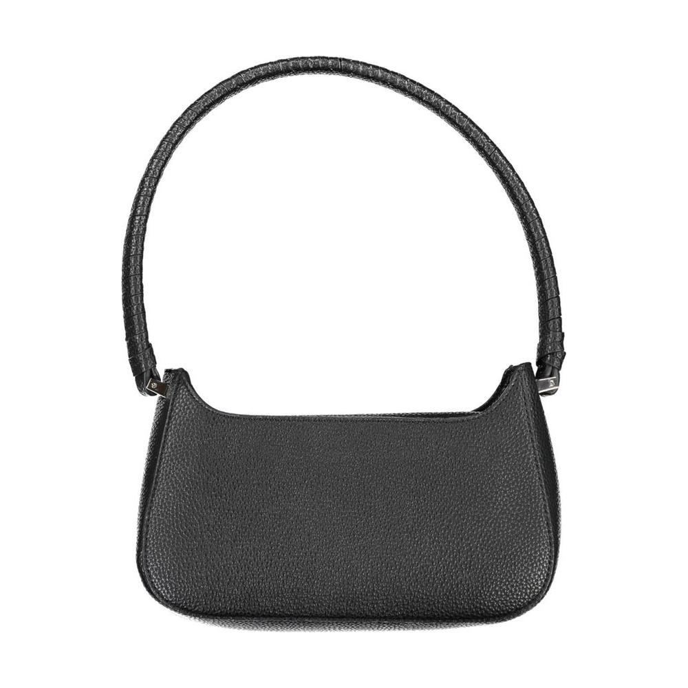 Tommy Hilfiger Black Polyethylene Handbag with Shoulder Handle and Magnet Closure, Featuring Logo Design