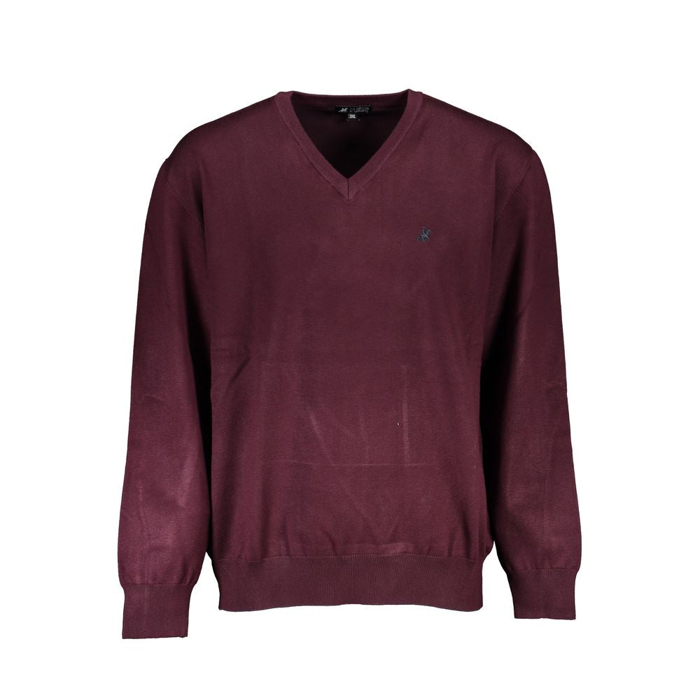 U.S. Grand Polo red nylon V-neck sweater with long sleeves and embroidered logo, perfect for casual wear.