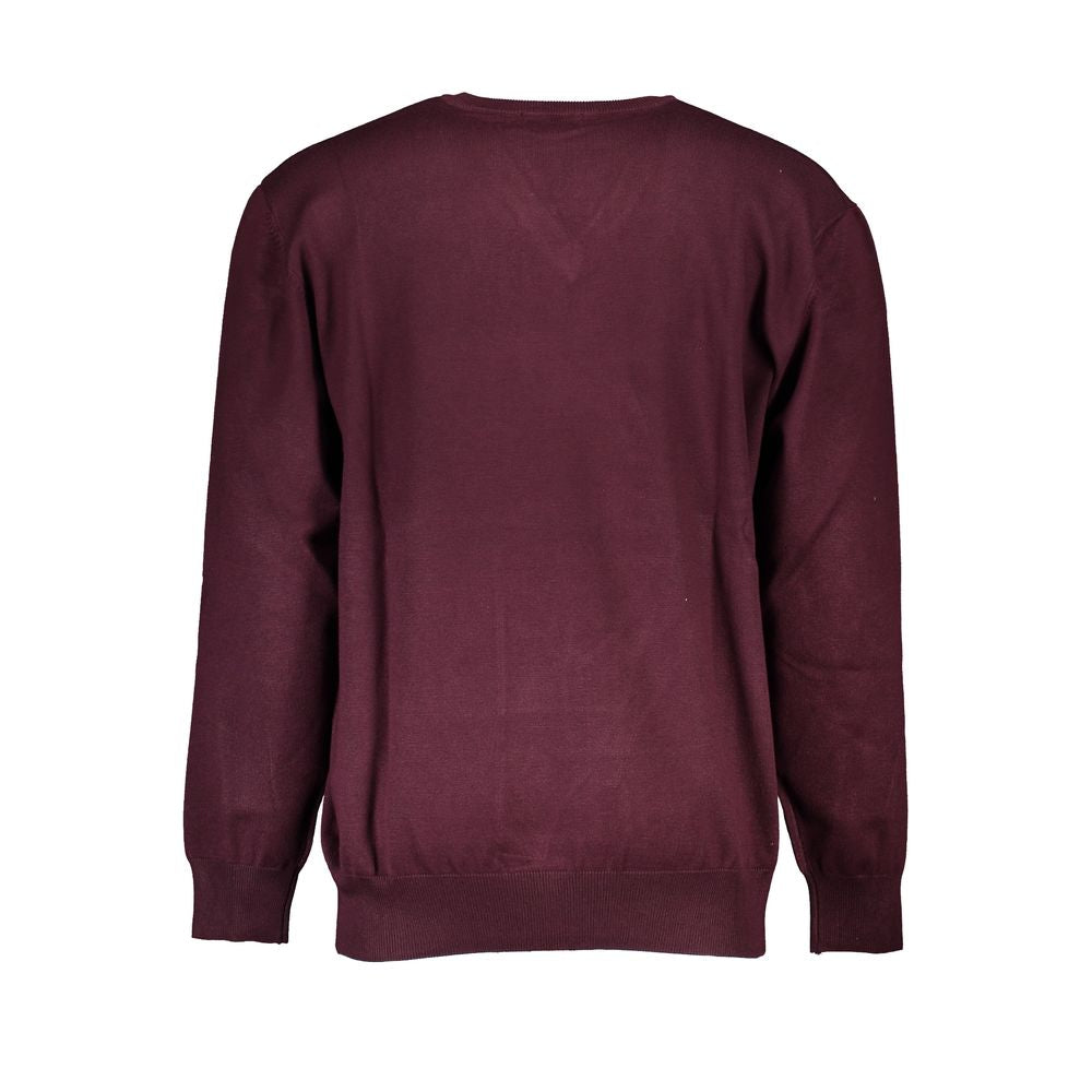 Back view of U.S. Grand Polo Red Nylon Sweater with long sleeves and V-neck style, featuring embroidered logo.