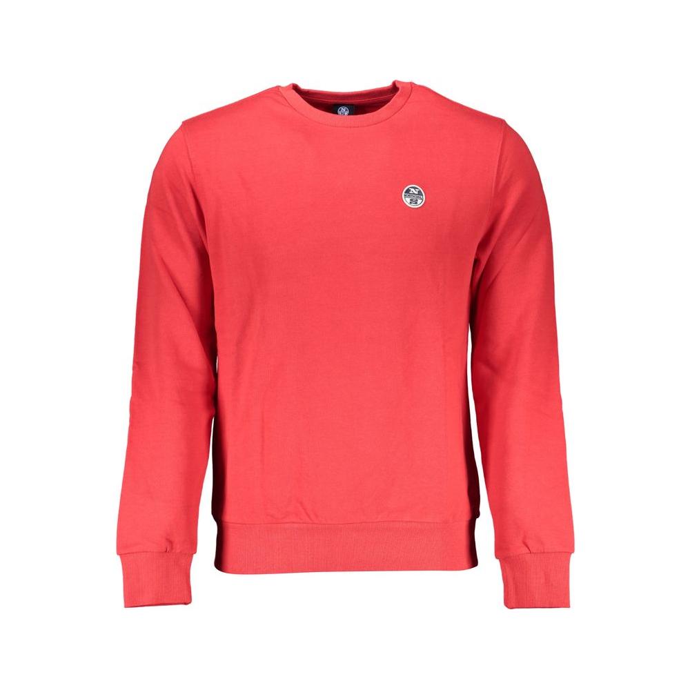 Men's North Sails red cotton sweater with crew neck and logo, long-sleeved brushed design for stylish comfort.