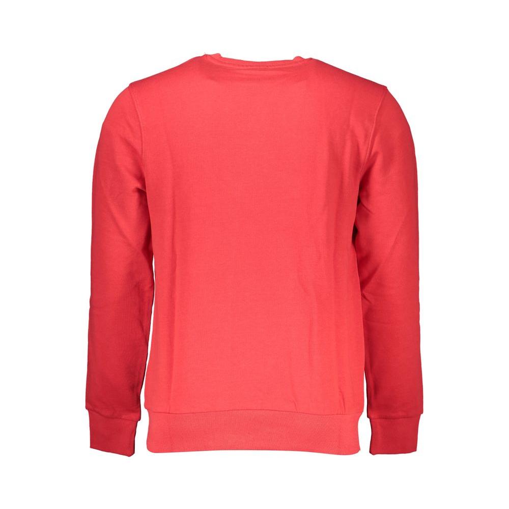 Back view of a North Sails red cotton sweater, long-sleeved, crew neck, featuring logo application.