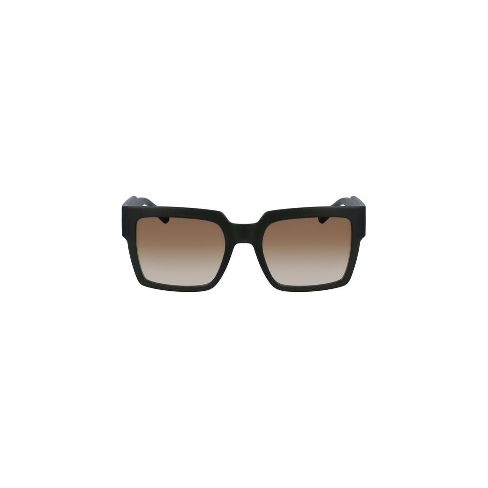 Calvin Klein brown plastic women sunglasses with bold square lenses and yellow tint, stylish and modern for fashion-forward individuals.