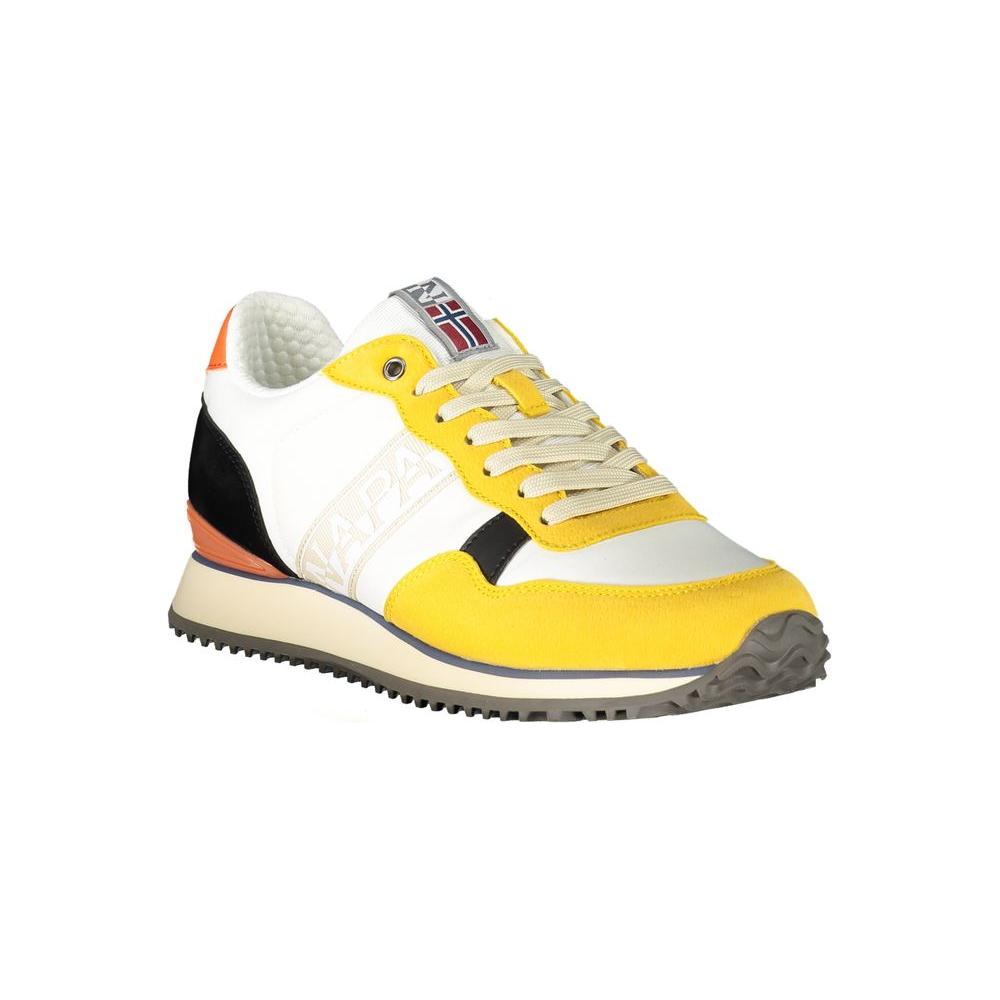 Napapijri yellow polyester sneaker with laces, contrast details, and logo. Sports shoe featuring a second contrast lace.
