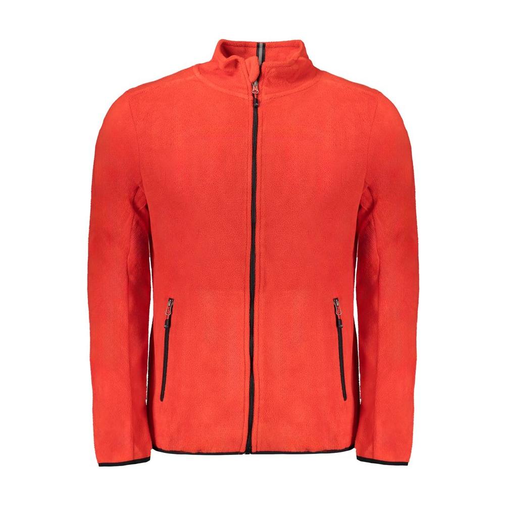 Norway 1963 red polyester men’s sweater with embroidery, zip pockets, and signature logo, embodying comfort and sophistication.